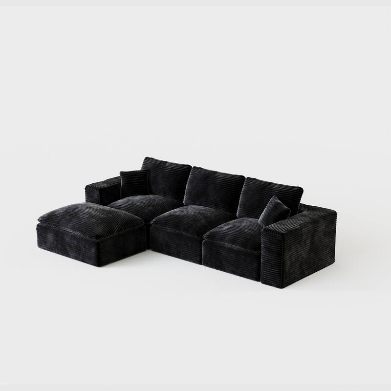 L-Shaped Cloud Sectional Sofa with Chaise Lounge, Corduroy Upholstered 3 Seater Sofa, Modular Corner Sofa with Deep Seat