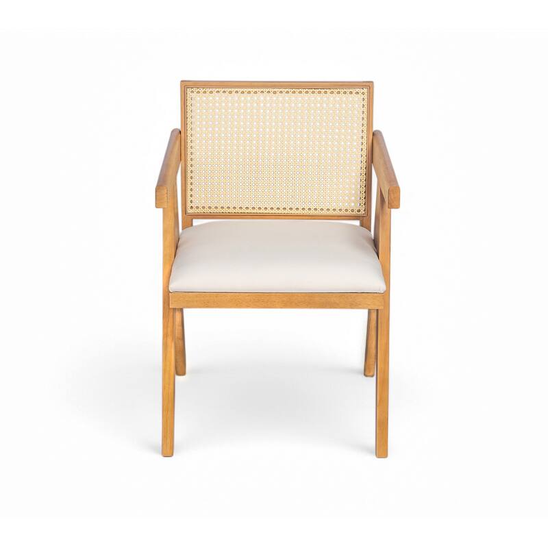 Farmhouse Kitchen Chairs Set of 2, Rattan Back Upholstered Arm Chairs