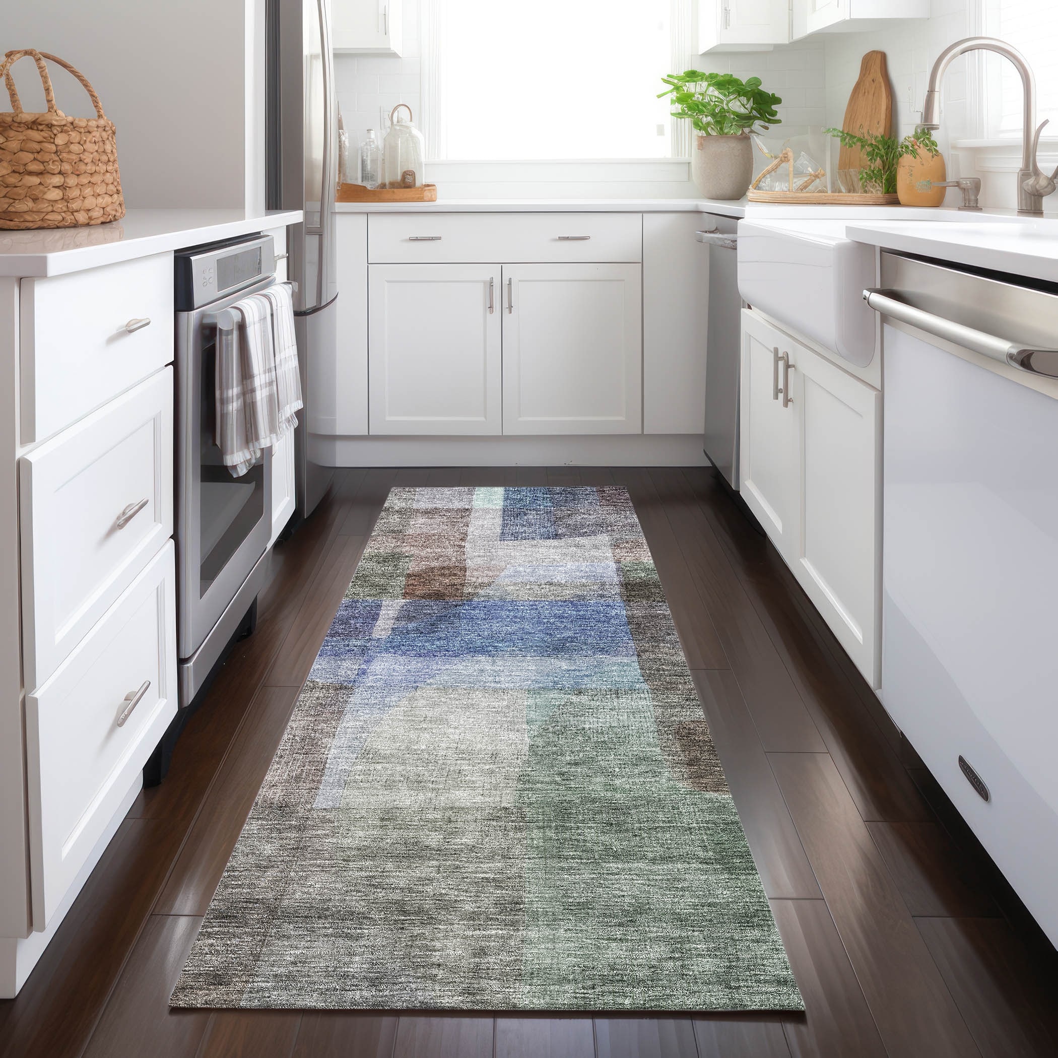 Machine Washable Indoor/ Outdoor Contemporary Abstract Chantille Rug