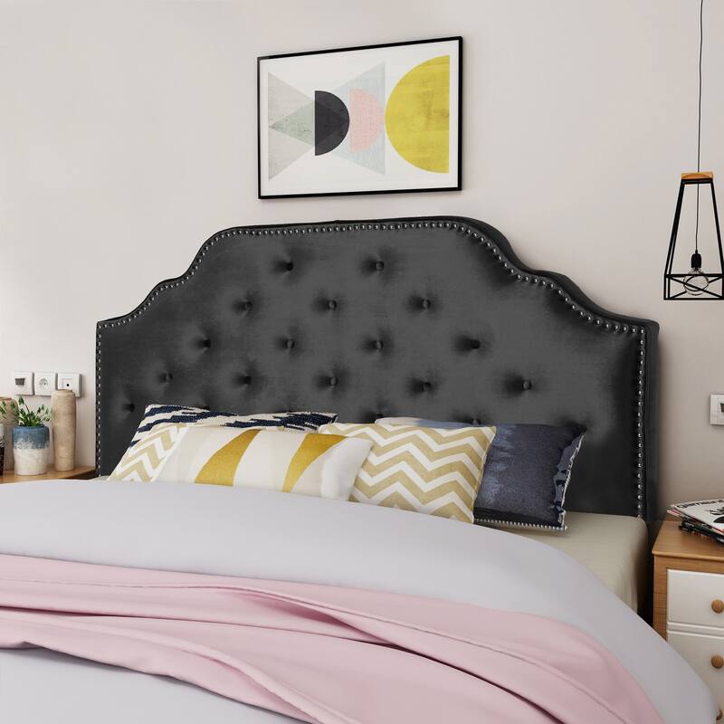 Tufted Upholstered Headboard Queen Size, Solid Wood Head Board with Durable Metal Legs