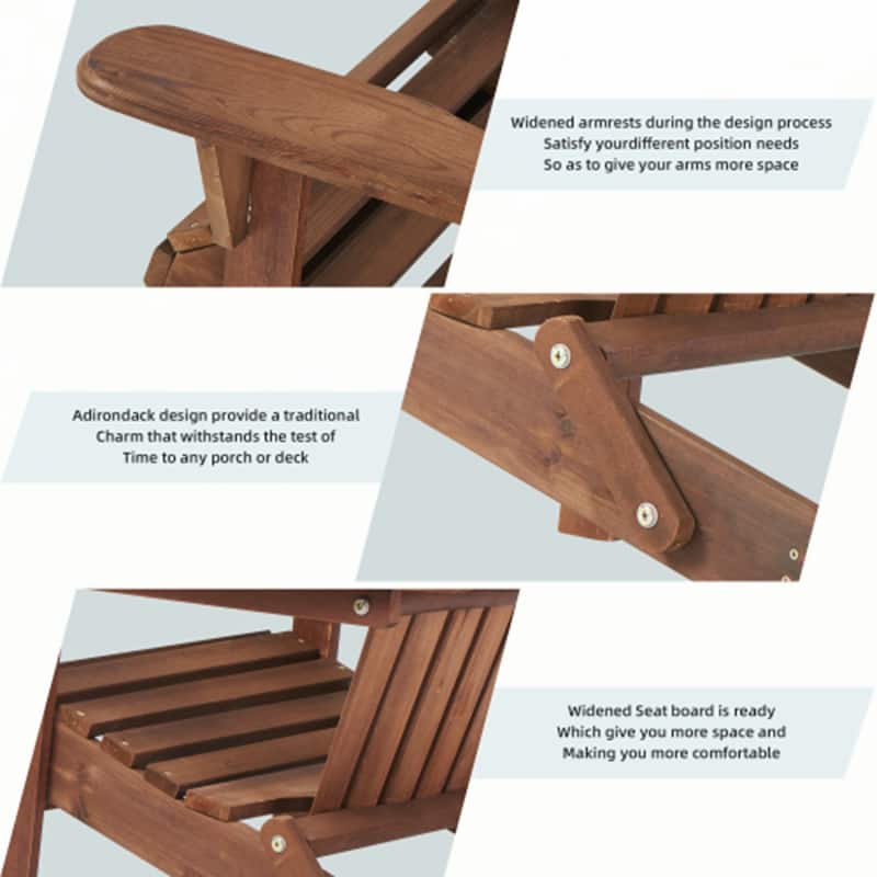 2PCS Wooden Garden Outdoor Folding Adirondack Chair,Ergonomic Comfort