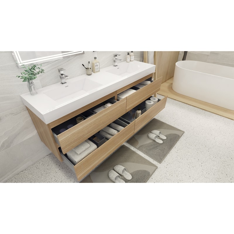 Baillie 84'' Wall-Mounted Vanity with Double Reinforced Acrylic Sink