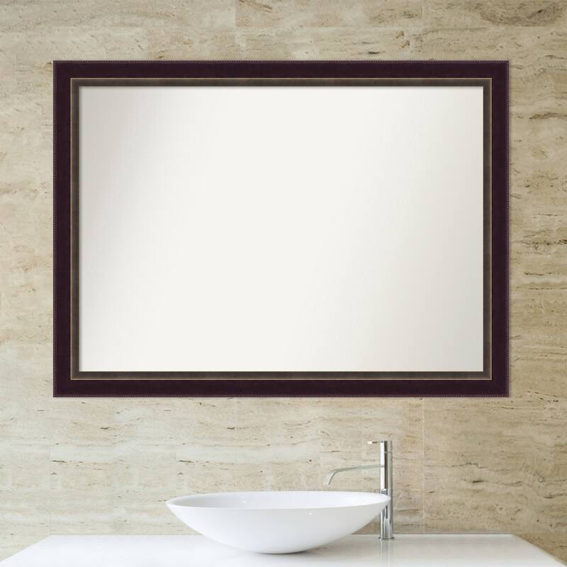 Non-Beveled Wood Bathroom Wall Mirror - Signore Bronze Frame - 42 x 31 in - Signore Bronze