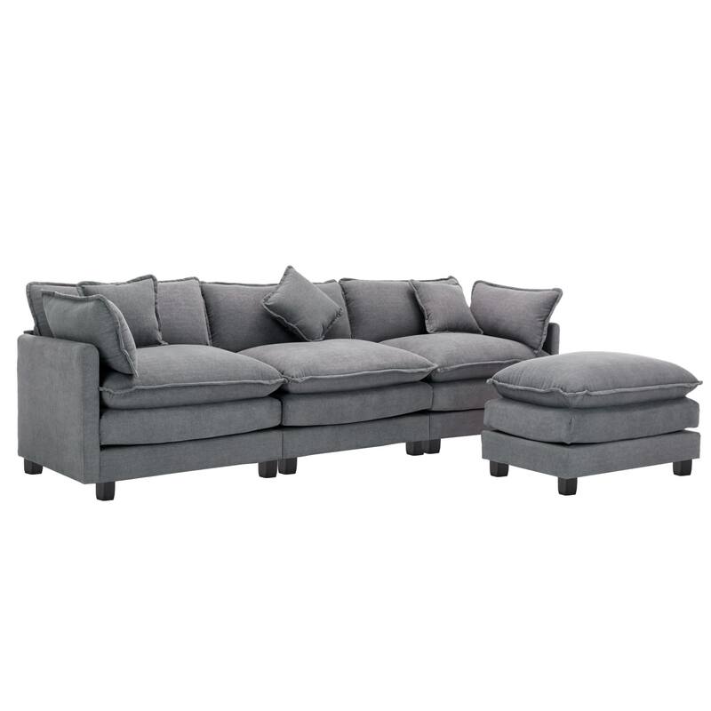 112.2" Modern L-Shaped 4-Seat Sectional Sofa with Removable Ottoman, 5 Plush Pillows, and Sturdy Construction