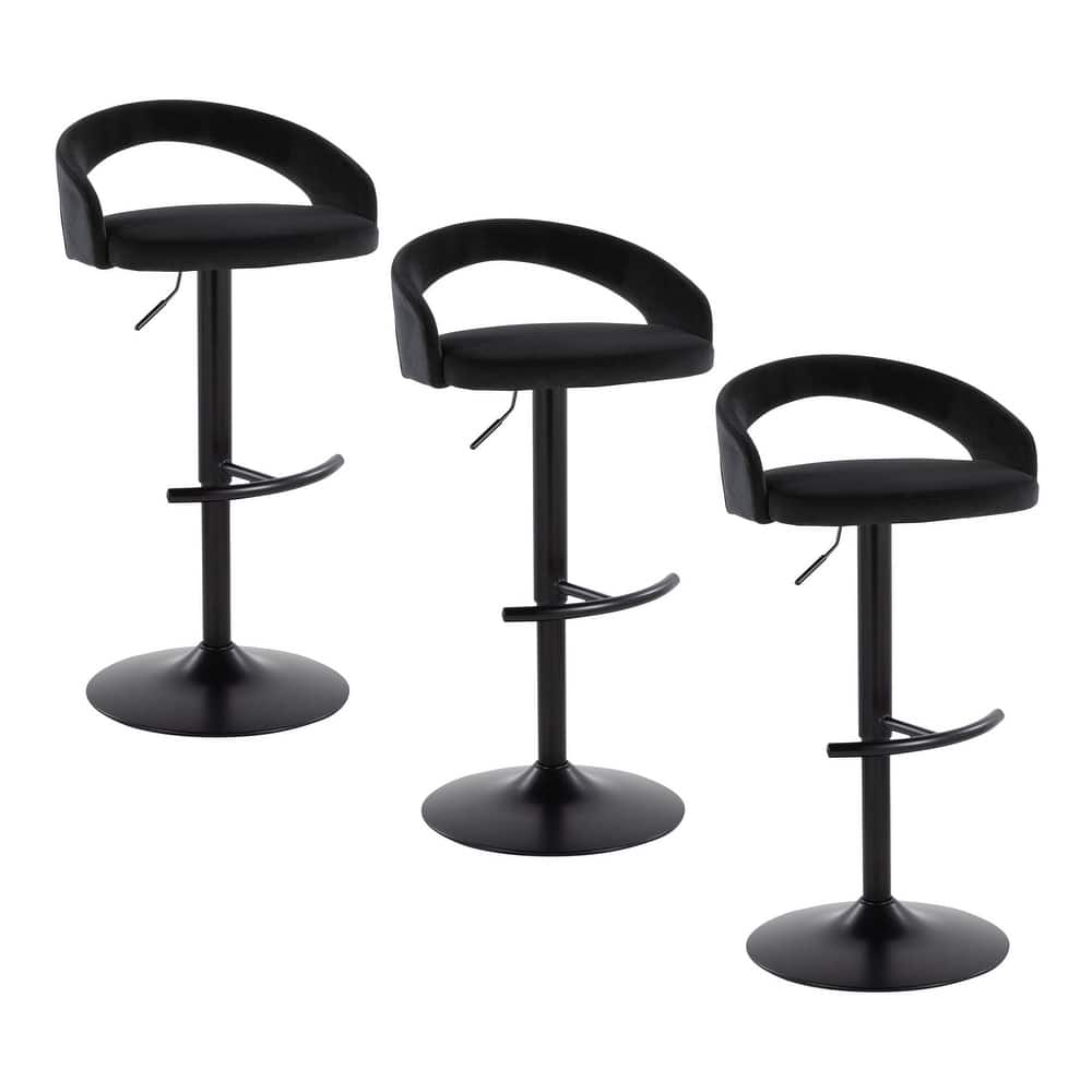Grotto Upholstered Adjustable Barstool with Black Metal - Set Of 3