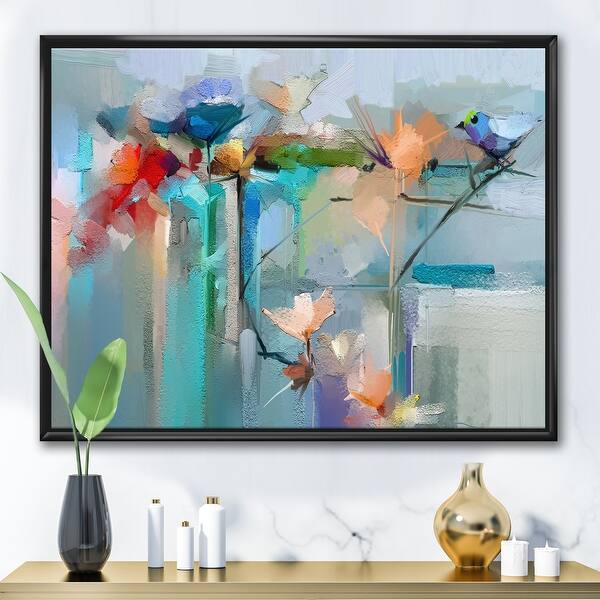 slide 2 of 12, Designart 'Abstract Red Blue And Pink Flowers' Farmhouse Framed Canvas Wall Art Print 20 in. wide x 12 in. high - Black