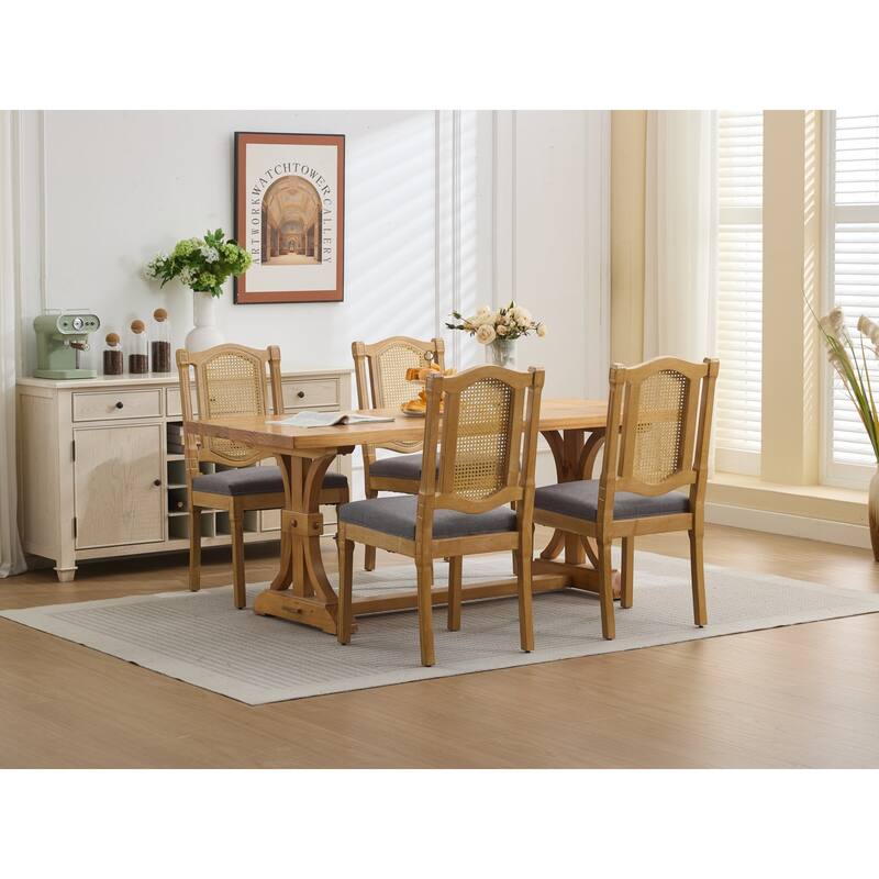 Roomfitters French Country Dining Chairs Set of 2 with Rattan Back and Upholstered Seat, Farmhouse Wood Side Chairs