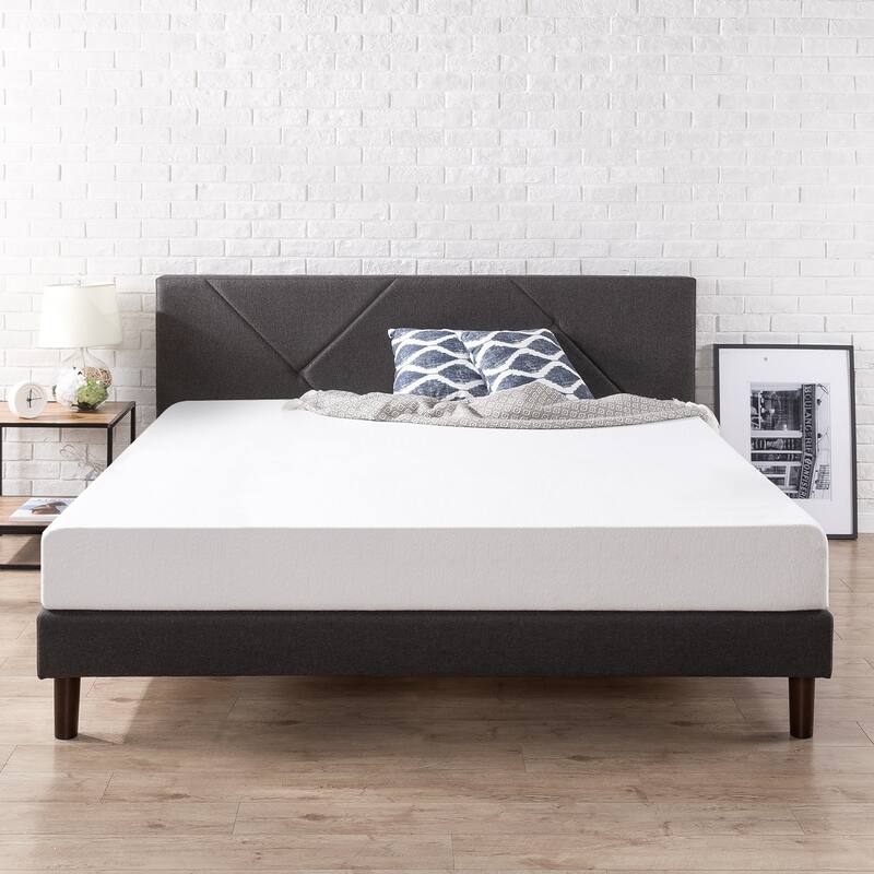 Priage by ZINUS Grey Upholstered Geometric Platform Bed Frame