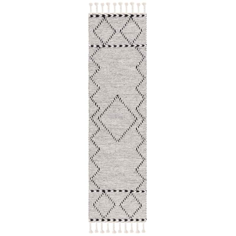 SAFAVIEH Handmade Vermont Christen Boho Wool Tassel Rug - 2'3" x 8' Runner - Ivory/Black