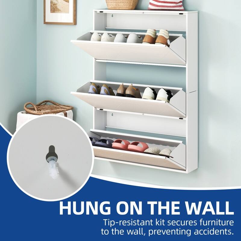 Moasis 3 Flip Drawers Steel Shoe Storage Cabinet Wall mount