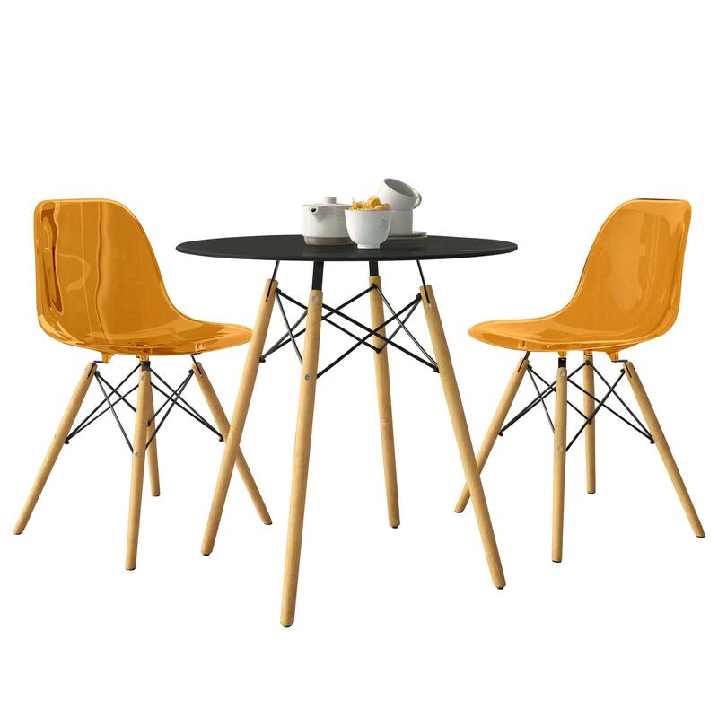 3-Piece Dining Set with 31-Inch Round Solid Wood Table and 2 Dining Chairs with Beech Wood Legs - Orange
