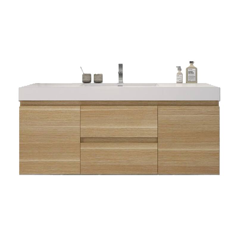 Baillie 60'' Wall-Mounted Vanity with Single Reinforced Acrylic Sink - 60''Width - White Oak
