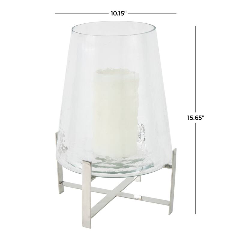 Clear Stainless Steel Metal Hurricane Lamp with Stainless Steel X Shaped Base