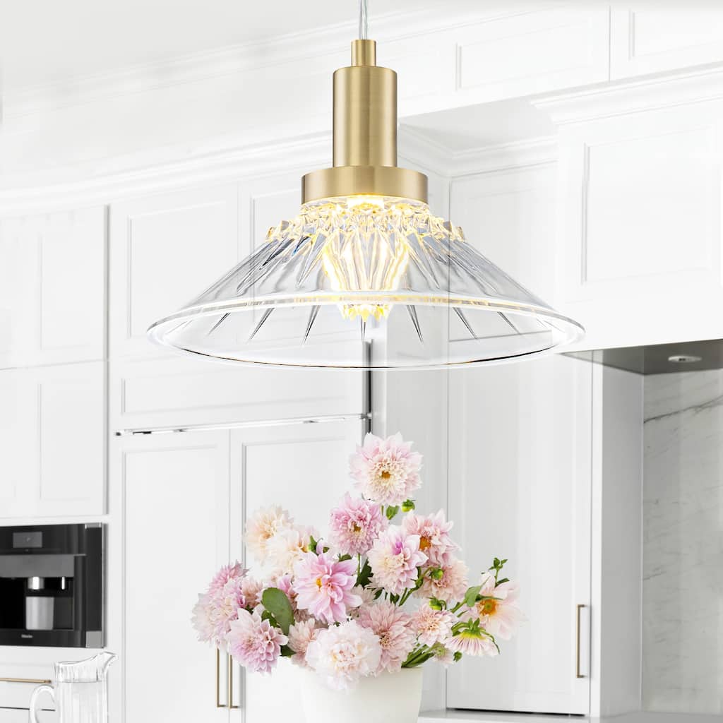 Modern Gold Pendant Light Clear Acrylic Shade Bedroom Kitchen Island - Dia.7.87inch