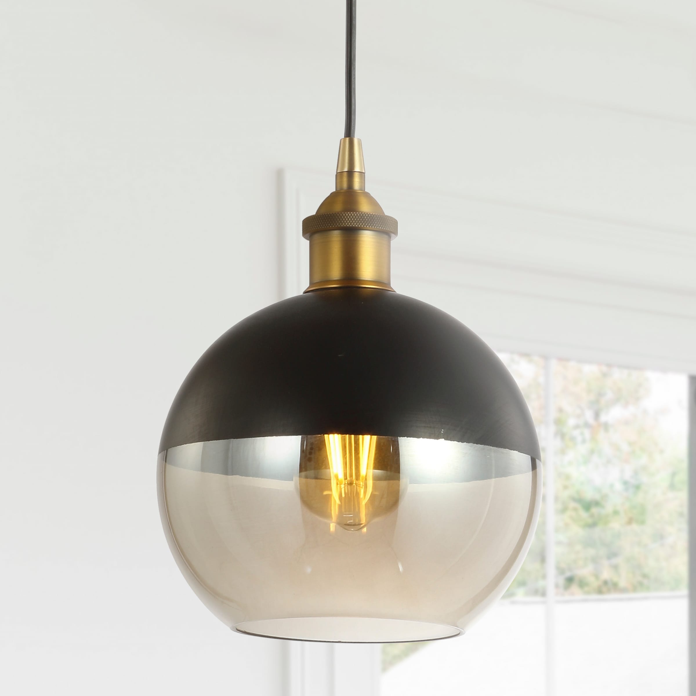 JONATHAN Y Goldwater 7.5" Adjustable Drop Globe Metal/Glass LED Pendant