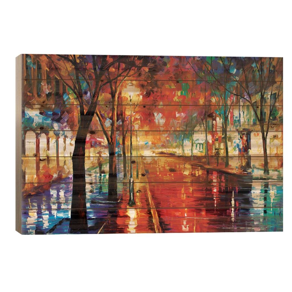 Street Of The Old Town Print On Wood by Leonid Afremov - Multi-Color