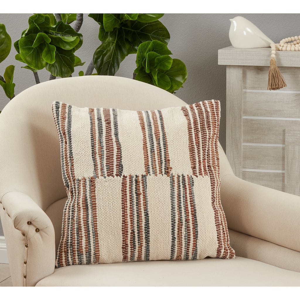 Chindi Pillow With Stripe Design, 20"x20"