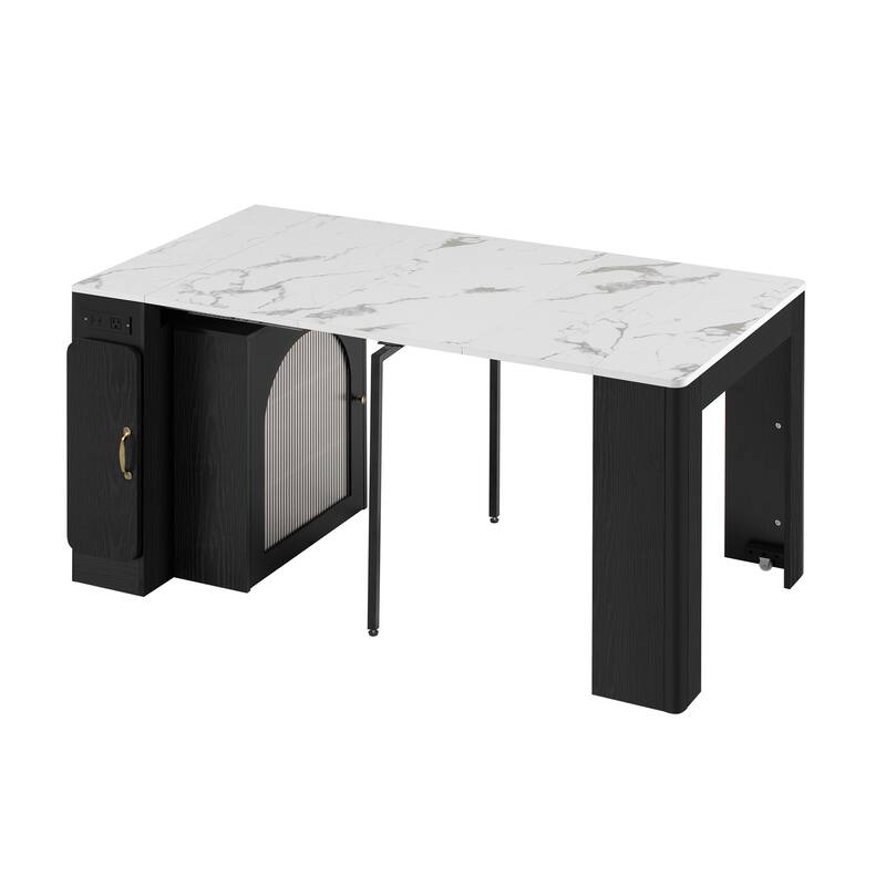Extendable Dining Table with Removable Leaves, Rolling Kitchen Island with Power Outlet, Sideboard Cabinet with Storage