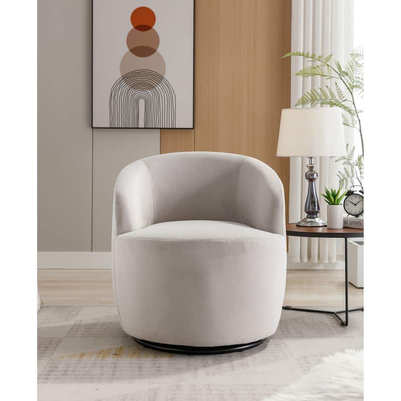 Velvet Fabric Swivel Accent Armchair Barrel Chair With Black Powder Coating Metal Ring