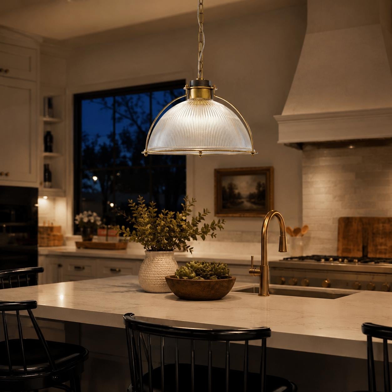 Semi Dome Ribbed Glass Pendant Light Modern Kitchen or Dining Room