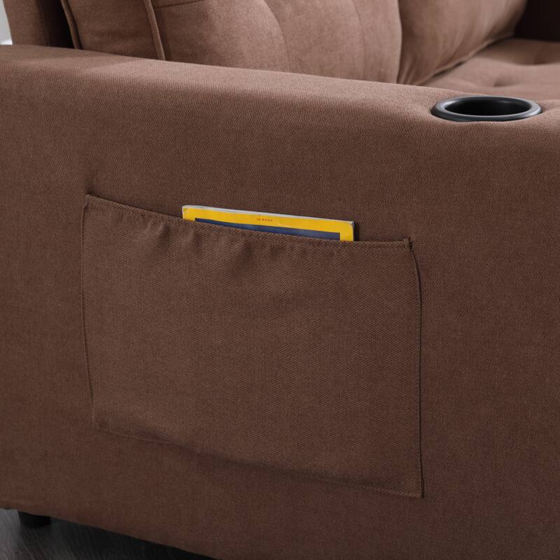 3-in-1 Upholstered Futon Sofa Convertible Floor Sofa Bed, Foldable Loveseat with Pull Out Sleeper, Brown Fabric