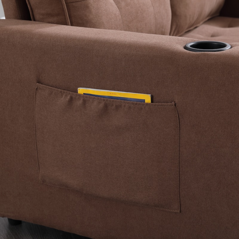 Foldable Tufted Loveseat with Pull Out Bed and Side Pockets