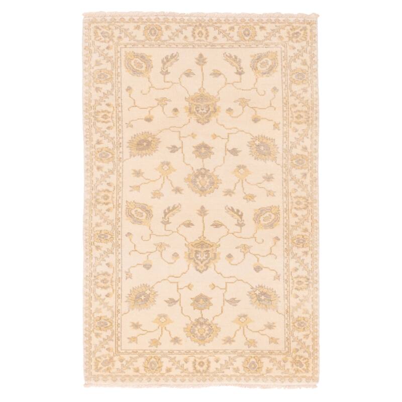ECARPETGALLERY Hand-knotted Finest Oushak Ivory Wool Rug - 3'2 x 4'11