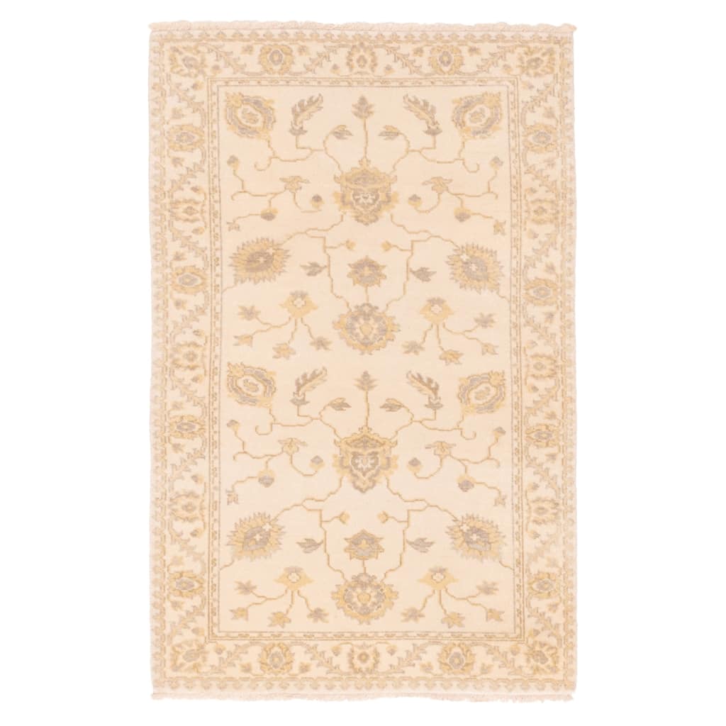 ECARPETGALLERY Hand-knotted Finest Oushak Ivory Wool Rug - 3'2 x 4'11