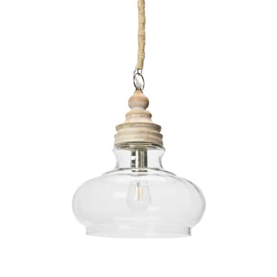 Glass and Distressed Mango Wood Ceiling Light