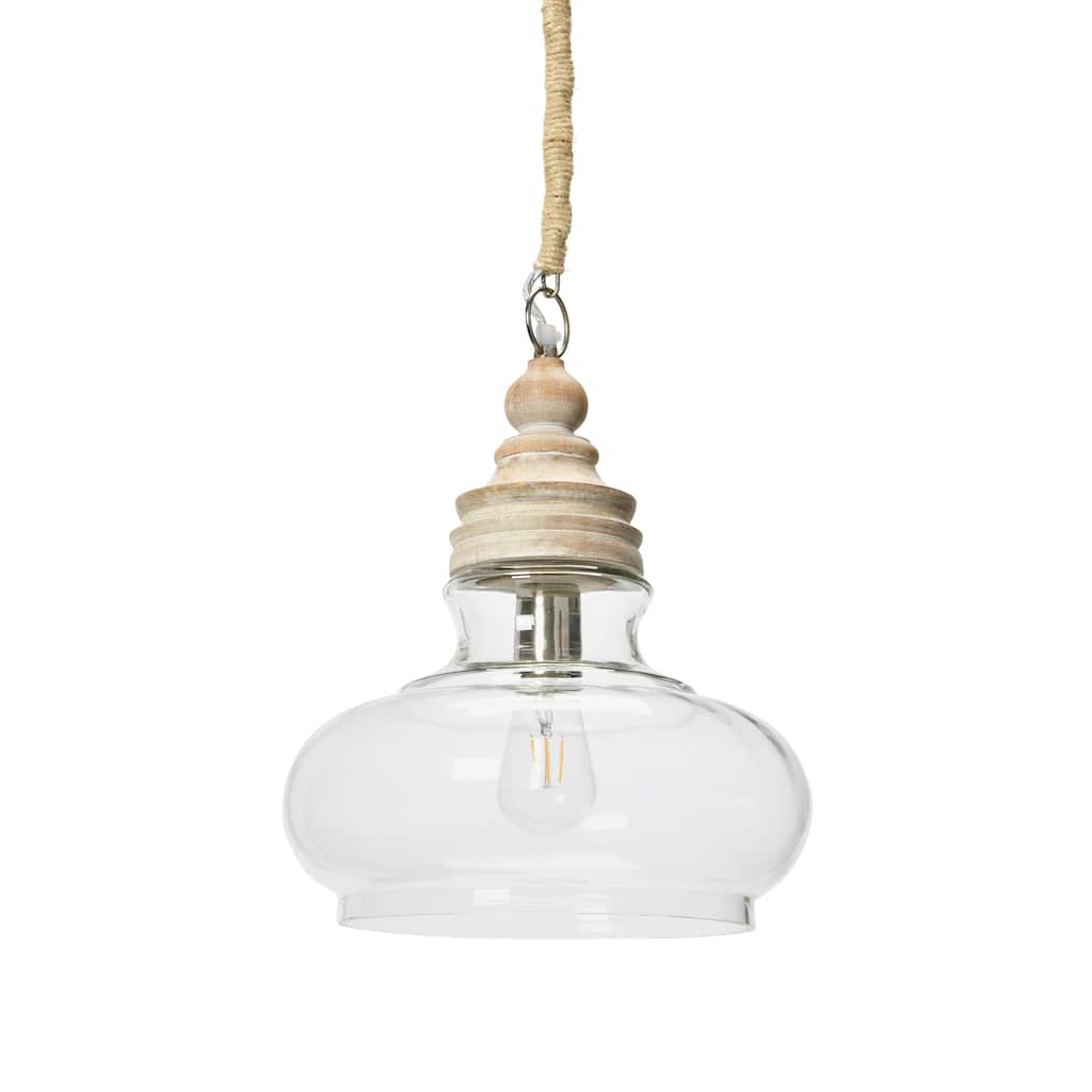 Glass and Distressed Mango Wood Ceiling Light
