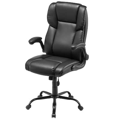 Black PU Leather Ergonomic Chair with Lumbar Support & Rocking Tilt - 28.35 x 28.54 x 50.39 in