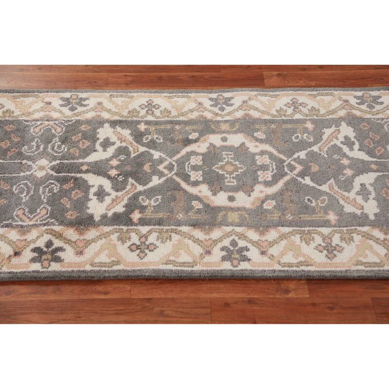 Gray Oushak Oriental Runner Rug Transitional Handmade Wool Carpet - 2'7" x 9'11"