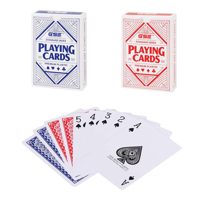 GSE 100% Waterproof Plastic Playing Cards, Poker Size - Standard Regular Index - 2-Deck
