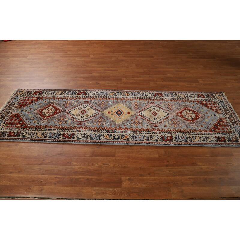 Geometric Traditional Heriz Serapi Runner Rug Handmade Wool Carpet - 2'7"x 8'1"