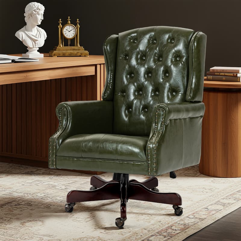 AVAWING Classic Executive Office Chair High Back Wingback Boss Chair - Green