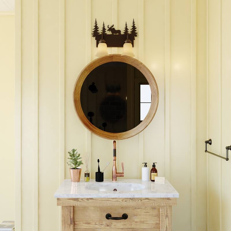 Yellowstone 2 Light Bronze Rustic Moose Bathroom Vanity Fixture - 16.75-in W x 13.75-in H x 7.75-in D