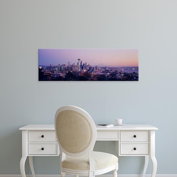 Easy Art Prints Panoramic Images's 'A city at sunrise, Seattle, Mt Rainier, King County, Washington State' Canvas Art