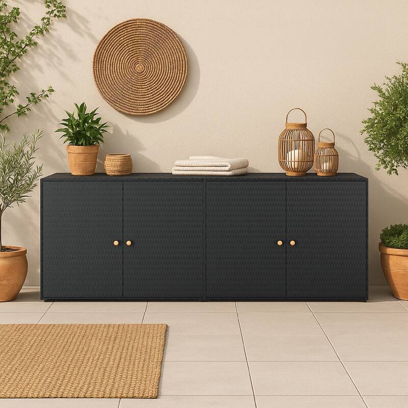 Elix Outdoor Storage Cabinet Chest, 78 Inch Wide Black Rattan, Brown
