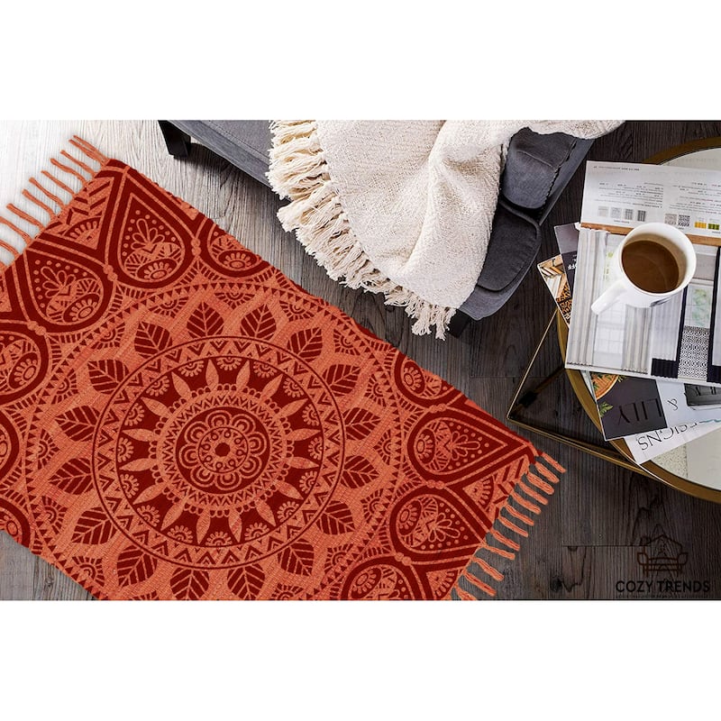 Authentic Hand-Woven Indian Cotton Rug 24''x36'' - Washable, Reversible, and Timelessly Stylish - 2'x3'