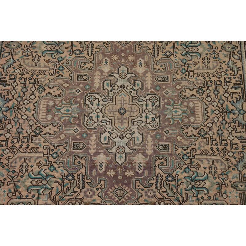 Geometric Tabriz Vintage Persian Area Rug Handmade Peach Wool Carpet - 6'5" x 9'5"