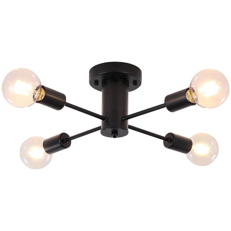 4-Light Modern Semi Flush Mount Chandelier for Bedroom Study Room