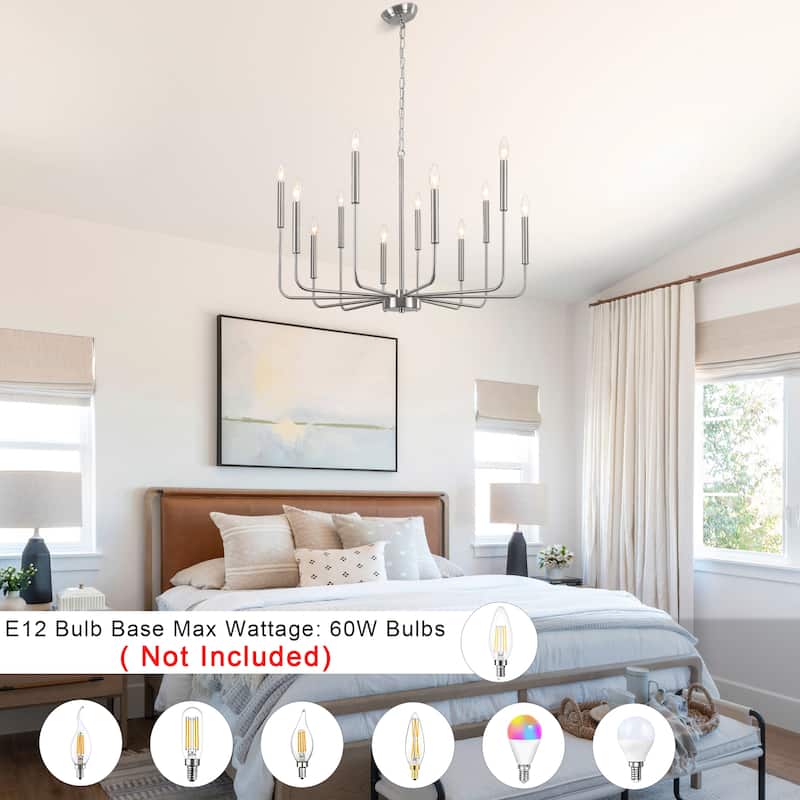 31.29" Wide Farmhouse Chandelier, 12-Light Classic Candle Chandelier for Dining Room Living Room Bedroom Kitchen