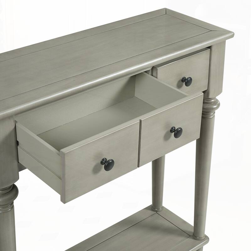 Retro Console Table with Open Shelf and 4 Drawers for Entryways