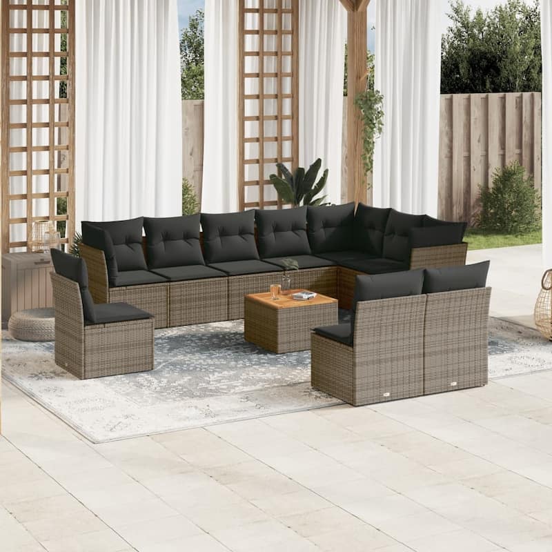 vidaXL Patio Sofa Set with Cushions Outdoor Furniture 11 Piece Poly Rattan - 24.4 x 24.4 x 27.2 - Grey