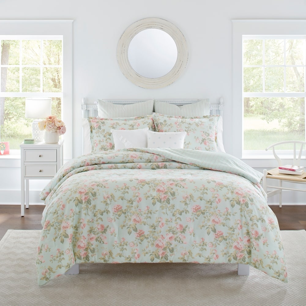 Laura Ashley Madelynn Green Floral Cotton Bonus Comforter Set