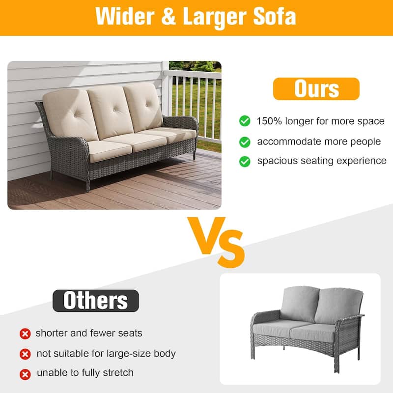 7 Pieces Patio Furniture Set with Swivel Rocking Chair, Coffee Table, Side Table for Backyard, Garden, Navy Blue/Beige/Orange