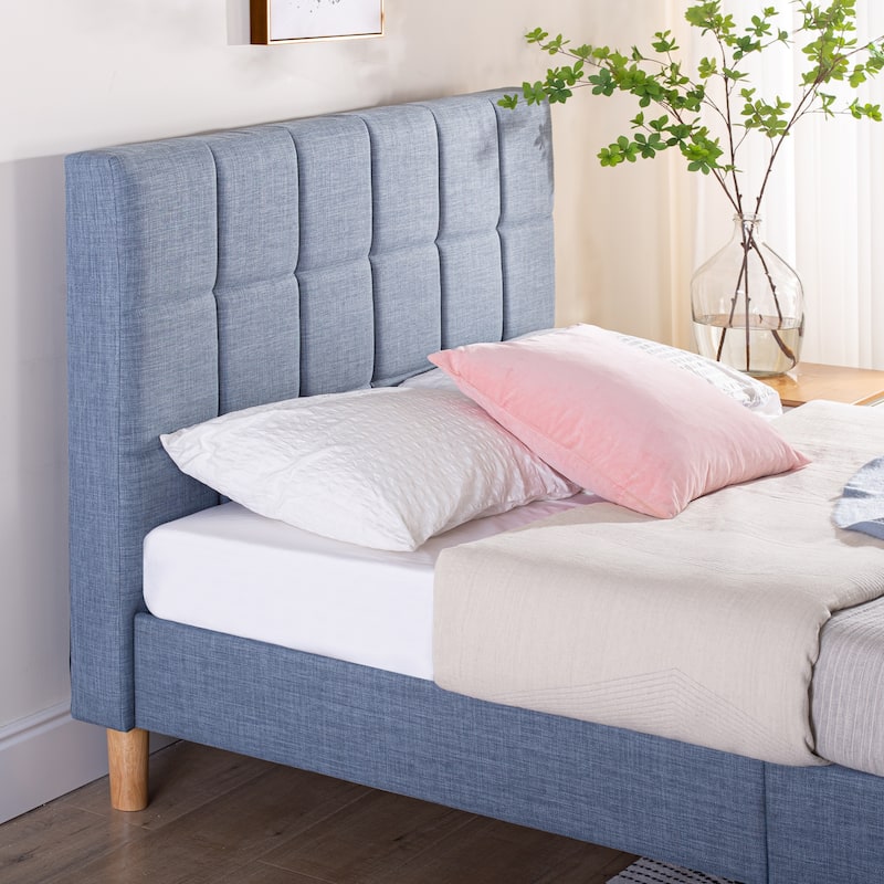Priage by ZINUS Blue Slate Upholstered Square Platform Bed Frame