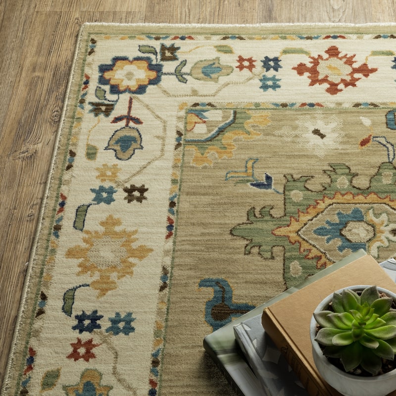 Style Haven Federica Bohemian Oriental Beige/ Multi Fringe Edge Area Rug.