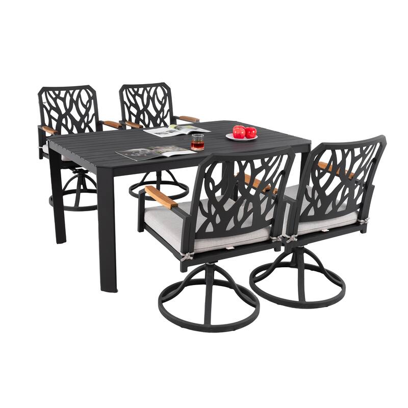 GDFStudio Colerain Modern Classic 5 Piece Outdoor Patio Dining Set with Swivel Rock Dining Chairs,Sunbrella Cushion