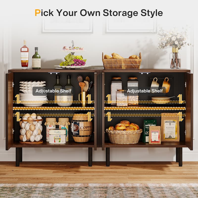 Sideboard Buffet Cabinet with Doors & Adjustable Shelves (Set of 2)